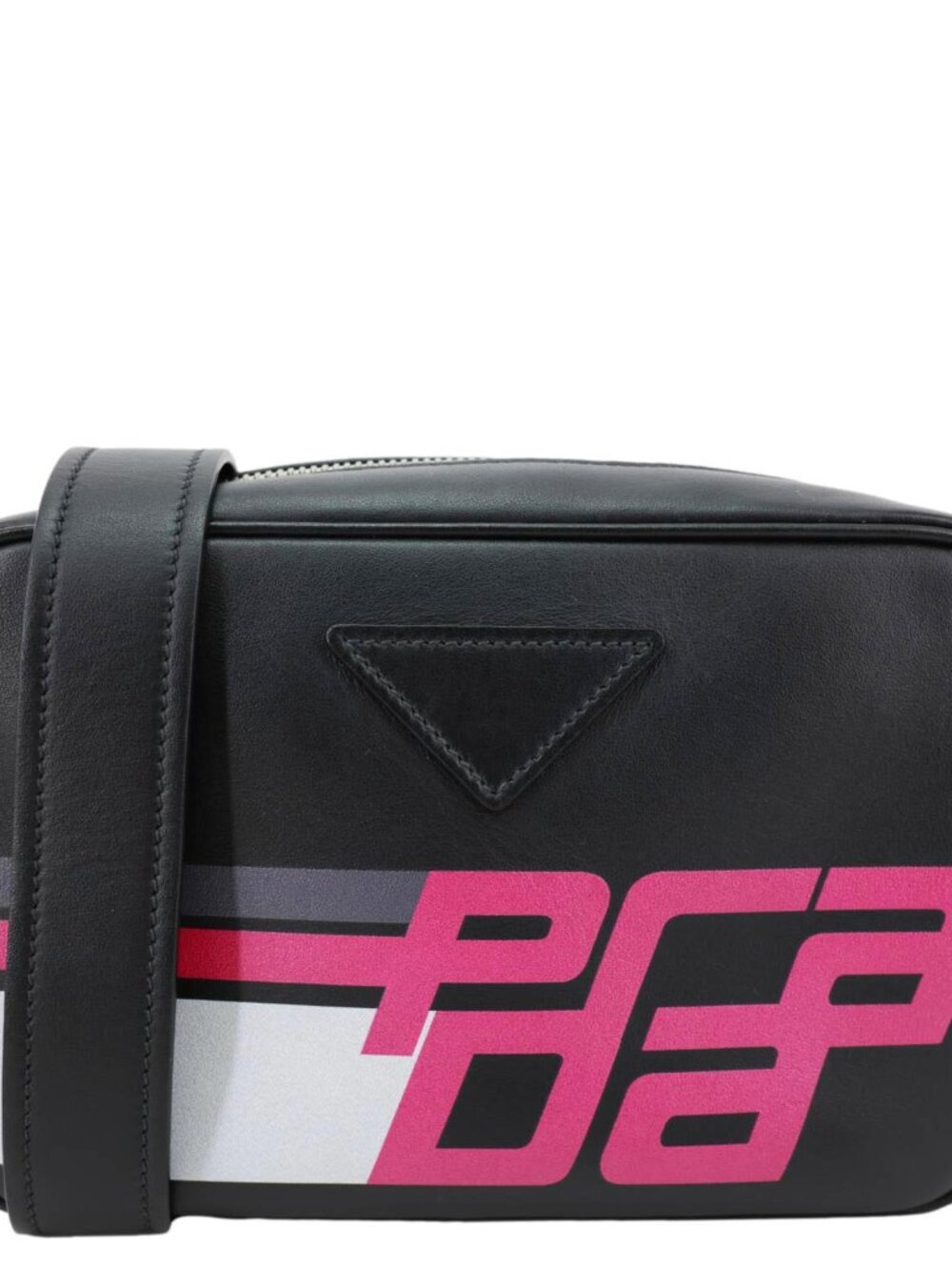 Prada  City Racing Logo Bandoliera Calf Leather Crossbody Bag Black